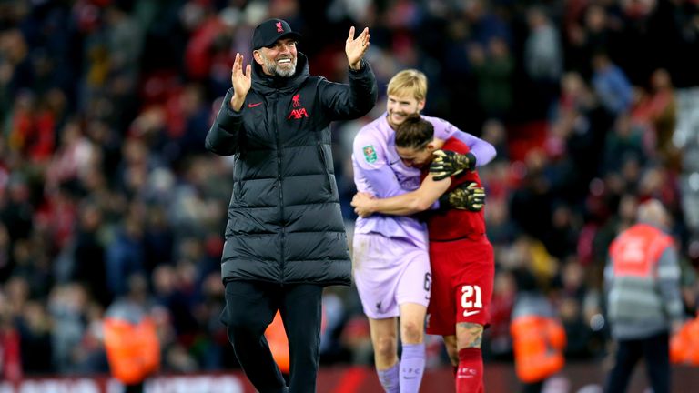 Jurgen Klopp celebrates the win after the shootout win