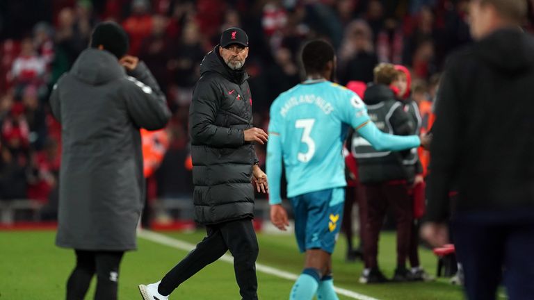 Jurgen Klopp had a touchline ban but came down to the pitch at full-time