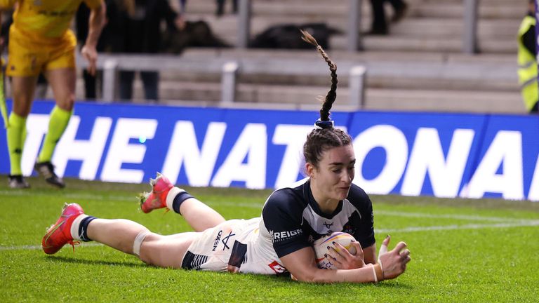 Leah Burke was the first of the England side to get over the whitewash, finishing off a lovely Courtney Winfield-Hill kick.