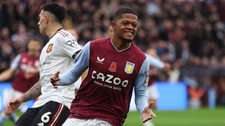 Leon Bailey wheels away after giving Aston Villa an early lead against Manchester United