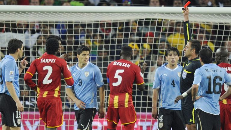 Luis Suarez sees red at the 2010 World Cup