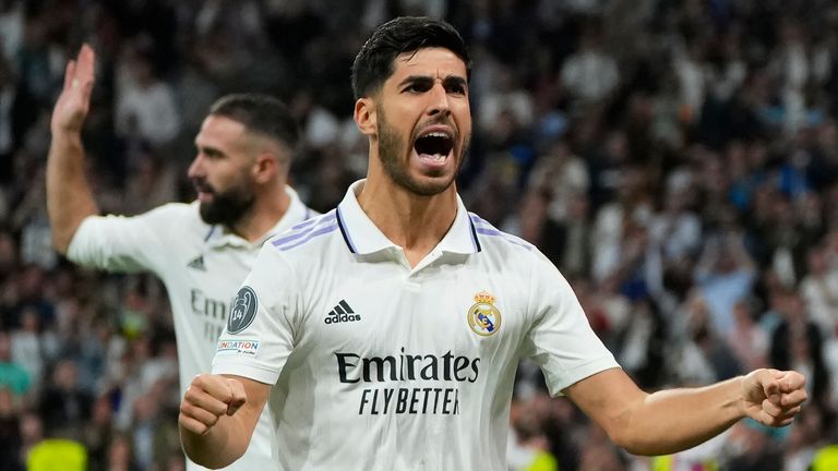 Real Madrid's Marco Asensio celebrates after scoring his side's third goal vs Celtic