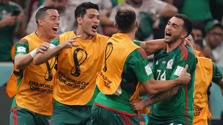 Luis Chavez celebrates after scoring for Mexico with a stunning free-kick