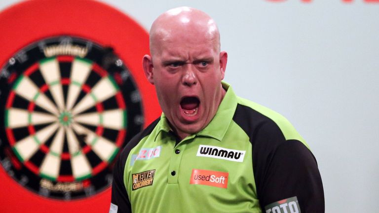 Michael van Gerwen celebrates on Day Three of the 2022 Cazoo Players Championship Finals at Butlins in Minehead 