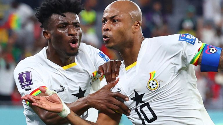 Mohamed Kudus and Anre Ayew celebrate