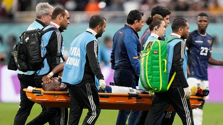 Enner Valencia is stretchered off after sustaining a knee injury