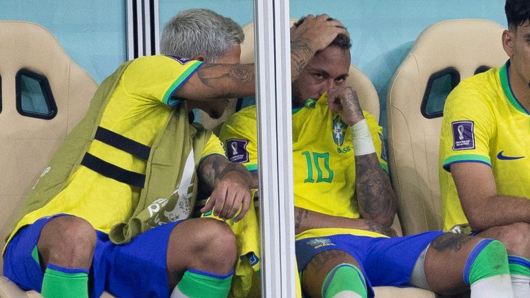 Neymar looked distraught as he limped with an ankle problem
