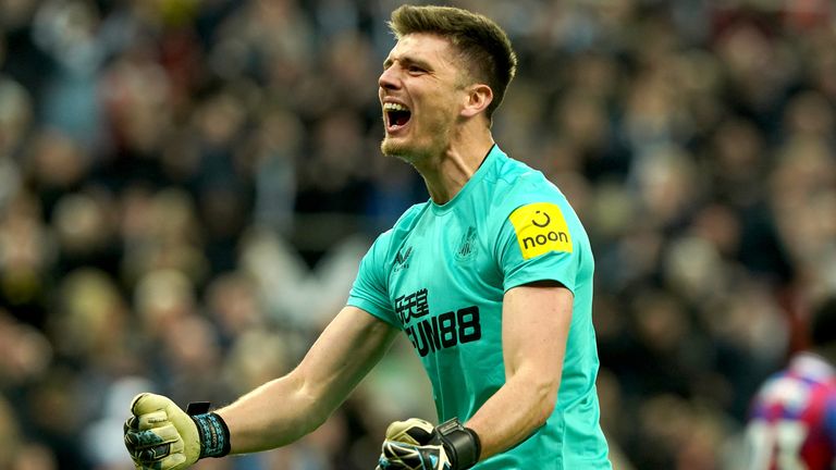 Nick Pope saved three Crystal Palace penalties in the shootout