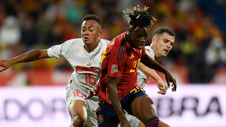 Nico Williams playing for Spain against Switzerland