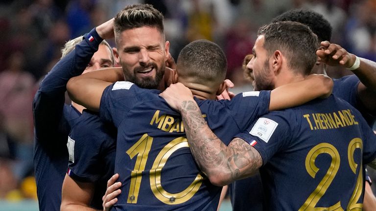 Olivier Giroud celebrates his second goal against Australia