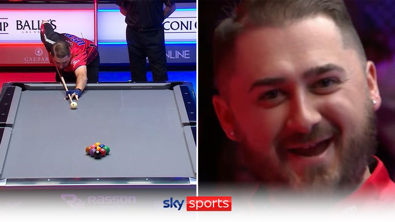 USA vice-captain, Skyler Woodward hits a golden break to help him win a point for his country against Europe in the Mosconi Cup.