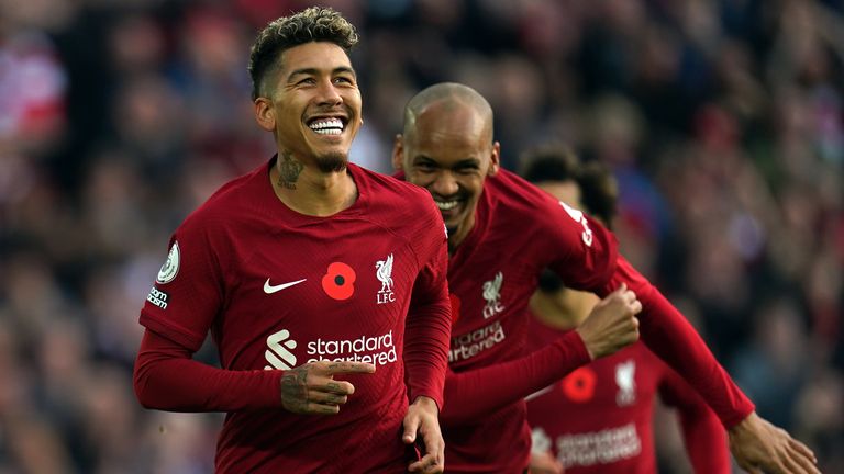 Roberto Firmino celebrates after putting Liverpool 1-0 up