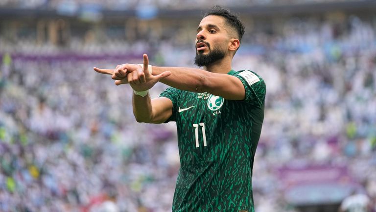Saleh Al-Shehri celebrates after scoring Saudi Arabia's equaliser