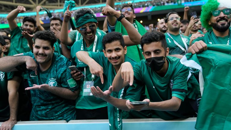 Saudi Arabia&#39;s fans jubilant at the Lusail Stadium