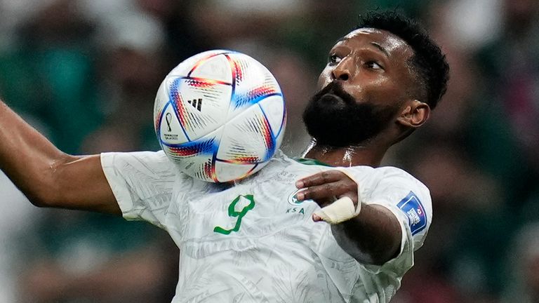 Firas Al-Buraikan controls the ball on his chest
