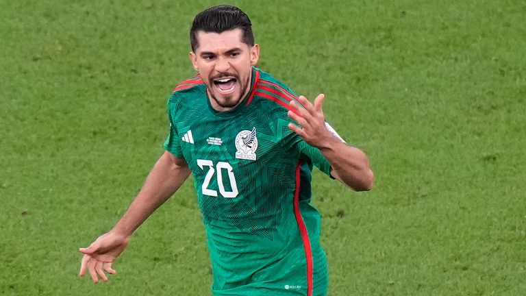 Henry Martin celebrates after opening the scoring for Mexico against Saudi Arabia