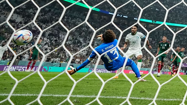 Salem Al-Dawsari scores a consolation goal for Saudi Arabia against Mexico
