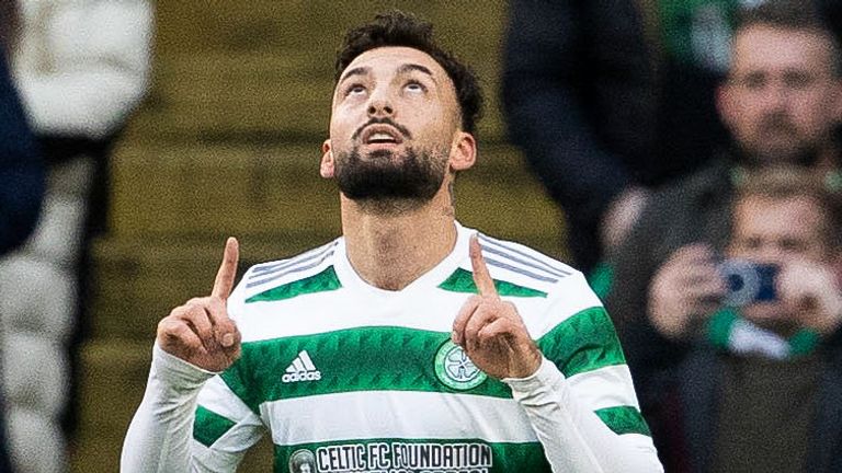 Sead Haksabanovic celebrates after giving Celtic the lead against Dundee United