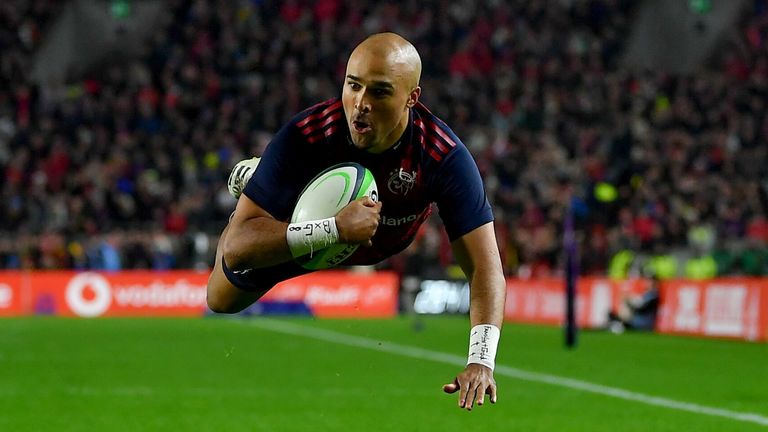 10 November 2022; Simon Zebo of Munster scores his side's second try during the match between Munster and South Africa Select XV at P..irc Ui Chaoimh in Cork. Photo by David Fitzgerald/Sportsfile