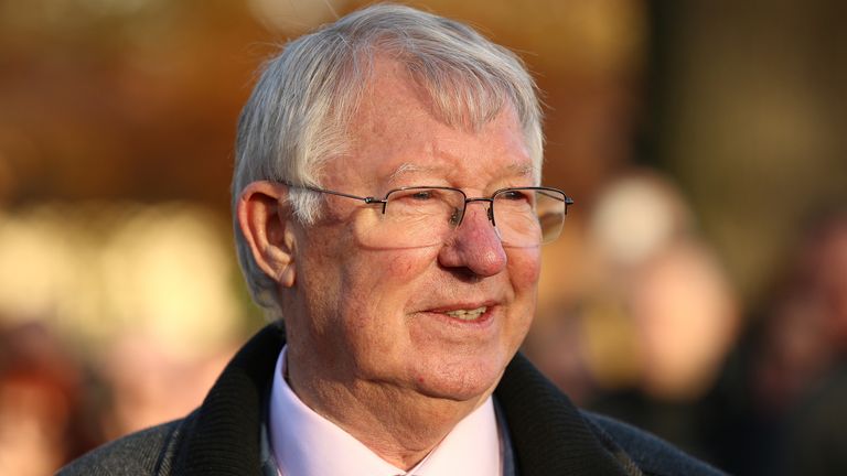 Sir Alex Ferguson smiles after watching Hitman and Protektorat win at Haydock