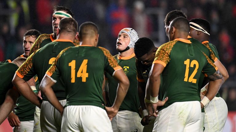 Cork , Ireland - 10 November 2022; Henco van Wyk of South Africa Select XV and teammates after their side conceded a fourth try during the match between Munster and South Africa Select XV at P..irc Ui Chaoimh in Cork. (Photo By Harry Murphy/Sportsfile via Getty Images)