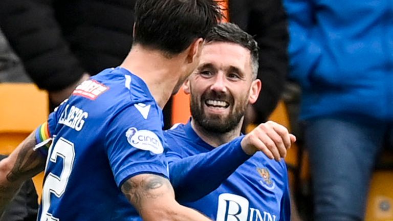 Nicky Clark celebrates after doubling St Johnstone's lead over Rangers