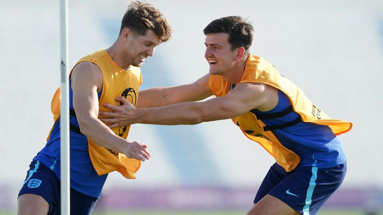 John Stones and Harry Maguire in training