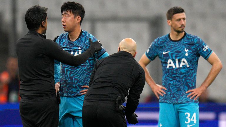 Son took part in medical checks before walking off the pitch