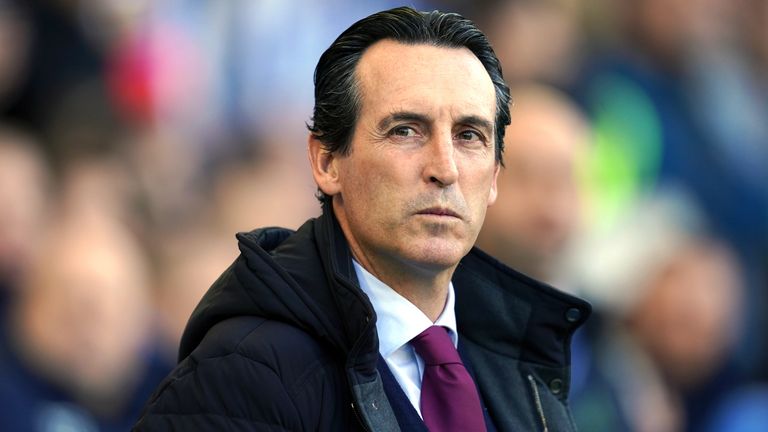 Aston Villa manager Unai Emery before kick off at the Amex Stadium