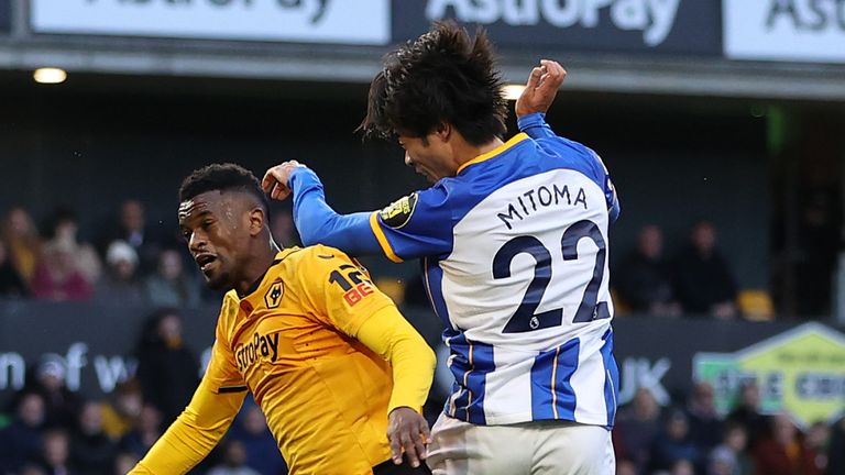 Kaoru Mitoma heads Brighton level against Wolves