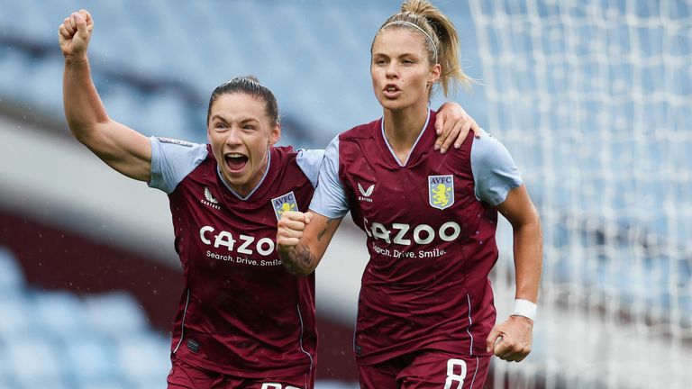 Rachel Daly celebrates after scoring for Aston Villa against Reading