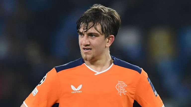 NAPLES, ITALY - OCTOBER 26: Rangers' Ridvan Yilmaz looks dejected during a UEFA Champions League match between Napoli and Rangers at the Diego Armando Maradona Stadium, on October 26, 2022, in Naples, Italy. (Photo by Craig Foy / SNS Group)