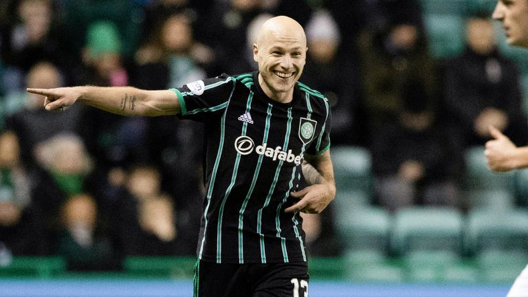 EDINBURGH, SCOTLAND - DECEMBER 28: Celtic's Aaron Mooy celebrates making it 1-0 during a cinch Premiership match between Hibernian and Celtic at Easter Road, on December 28, 2022, in Edinburgh, Scotland.  (Photo by Craig Williamson / SNS Group)