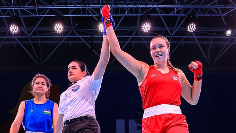 Moss-Birch has her hand raised in the final of the World Youth championships (Photos: IBA)