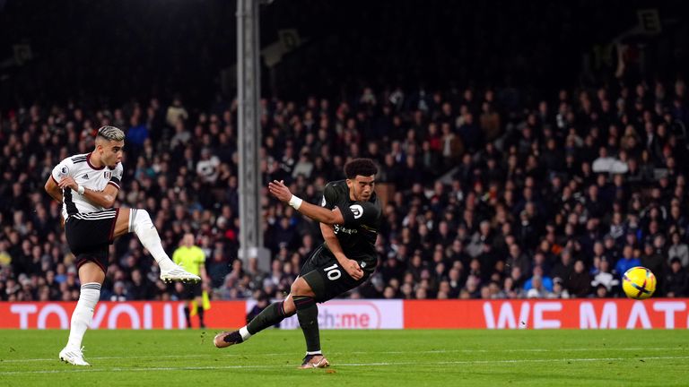 Fulham's Andreas Pereira scores their side's first goal of the game