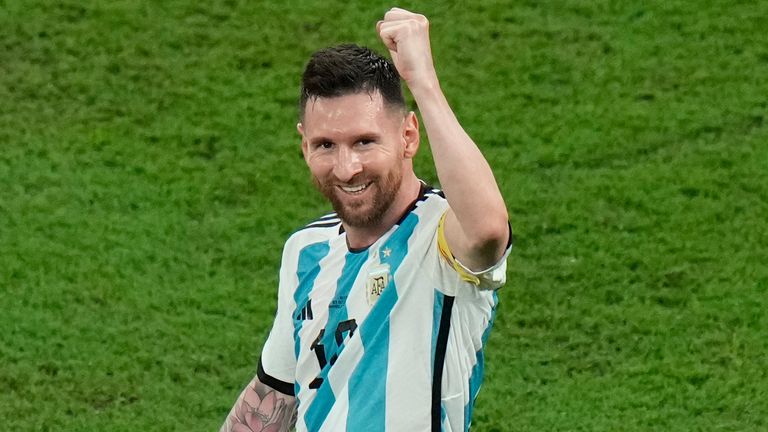Lionel Messi salutes the fans after opening the scoring for Argentina against Australia