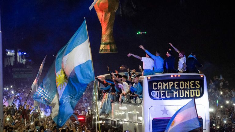 Argentina players were met by thousands of fans as their bus travelled from the airport