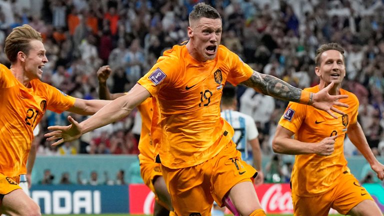 Wout Weghorst celebrates after scoring a late equaliser for Netherlands
