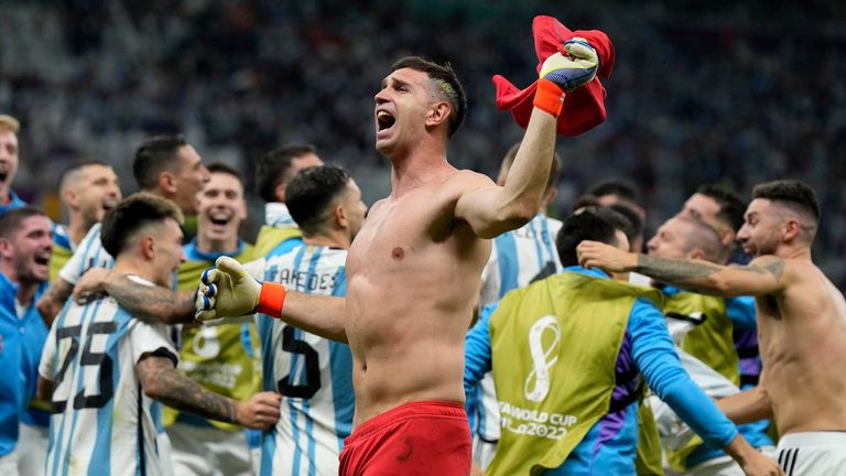 Emiliano Martinez leads the Argentina celebrations