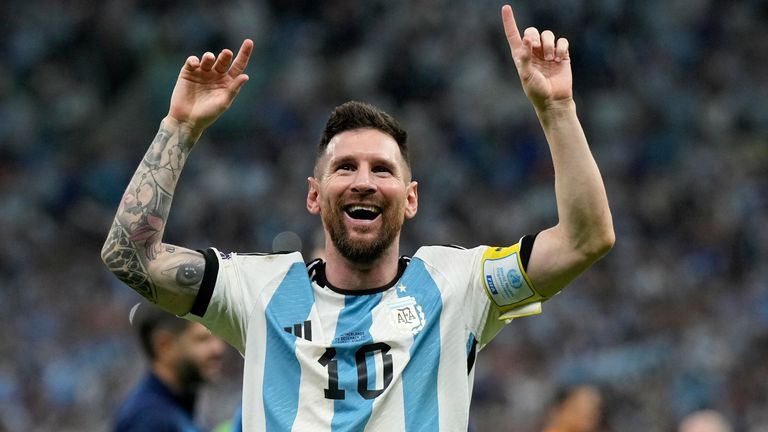 Lionel Messi celebrates Argentina's penalty shootout win over Netherlands