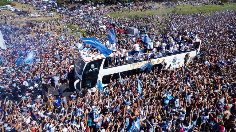 The Argentina bus parade snaked slowly through the nation's capital for much of the day...