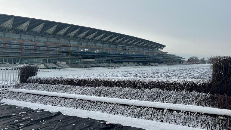 Ascot&#39;s track remained frozen in places on Wednesday. Credit: Ascot