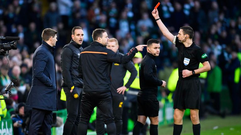 Michael Beale was sent off against Celtic in 2019