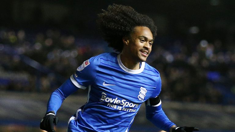 Birmingham's Tahith Chong celebrates after scoring against Reading