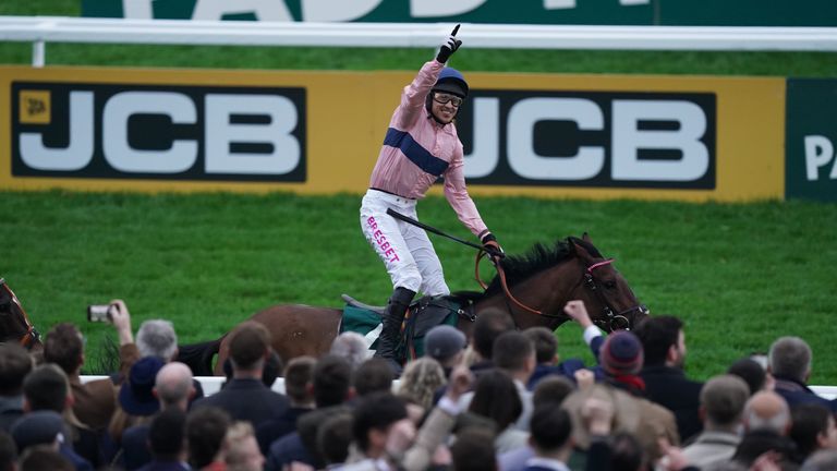 Paddy Brennan salutes the Cheltenham crowd after victory on Bonttay