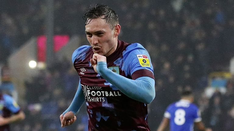 Connor Roberts celebrates after putting Burnley 2-0 up against Birmingham