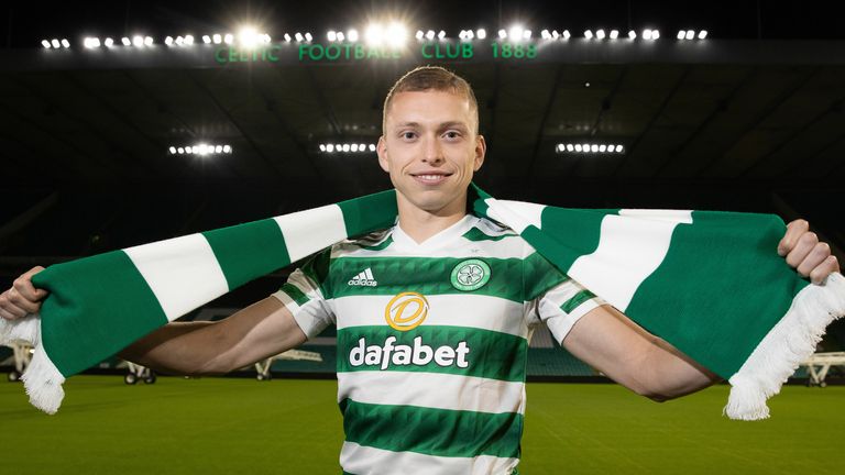 GLASGOW, SCOTLAND - DECEMBER 12: Alistair Johnston is announced as a Celtic Player at a press conference at Celtic Park, on December 12, 2022, in Glasgow, Scotland.  (Photo by Craig Williamson / SNS Group)