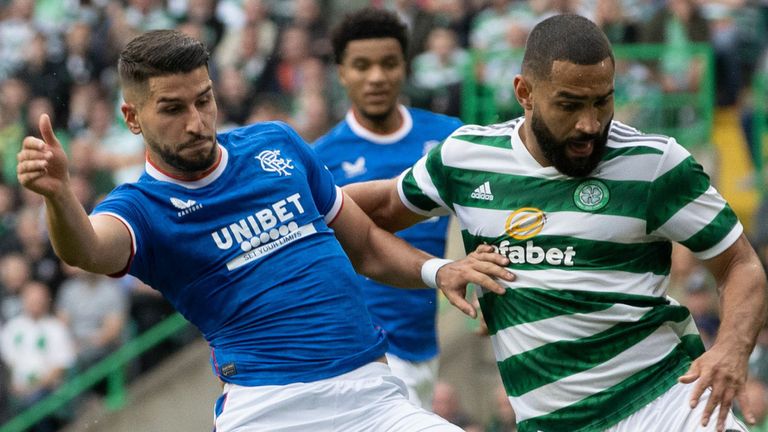 GLASGOW, SCOTLAND - SEPTEMBER 03: Antonio Colak and Cameron Carter-Vickers during a cinch Premiersip match between Celtic and Rangers at Celtic Park, on September 03, 2022, in Glasgow, Scotland. (Photo by Alan Harvey / SNS Group)