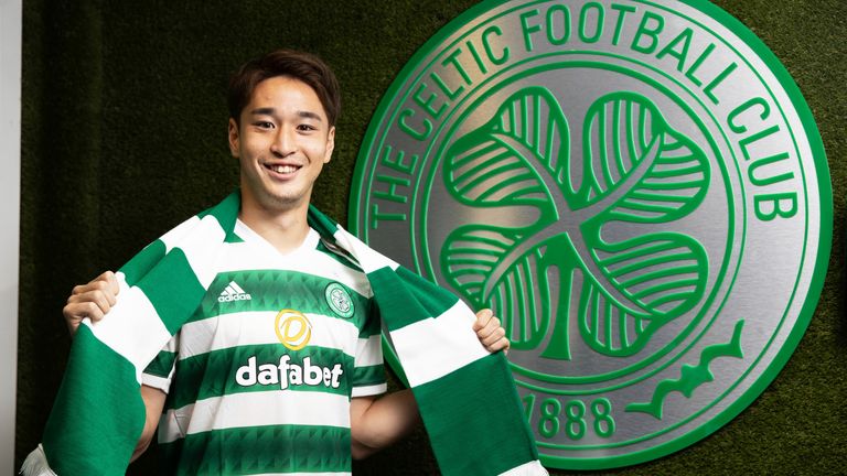 GLASGOW, SCOTLAND - DECEMBER 02: New Celtic signing Yuki Kobayashi is unveiled during a press conference at Lennoxtown, on December 02, 2022, in Glasgow, Scotland.  (Photo by Craig Williamson / SNS Group)