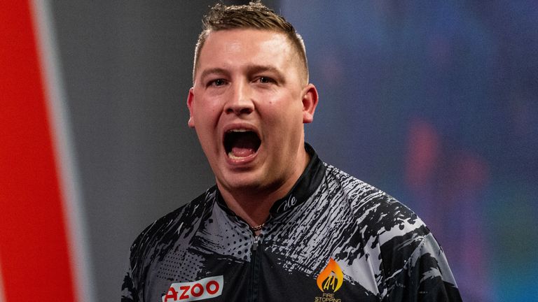 Chris Dobey celebrates winning against Gary Anderson during day eleven of the Cazoo World Darts Championship at Alexandra Palace, London. Picture date: Wednesday December 28, 2022.